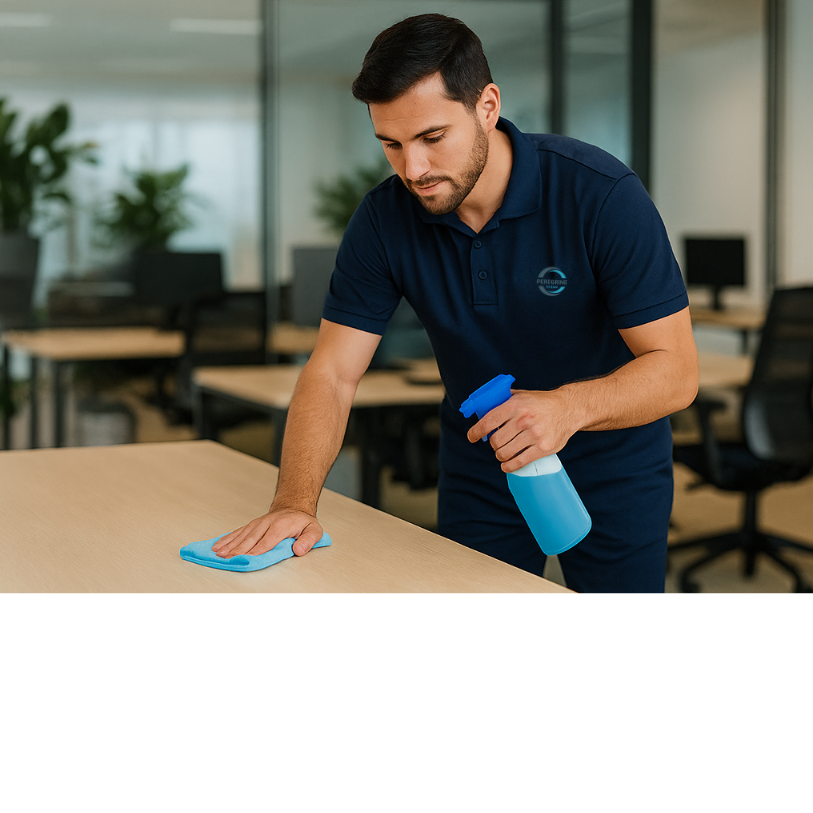 Peregrine Clean staff member cleaning a commercial office